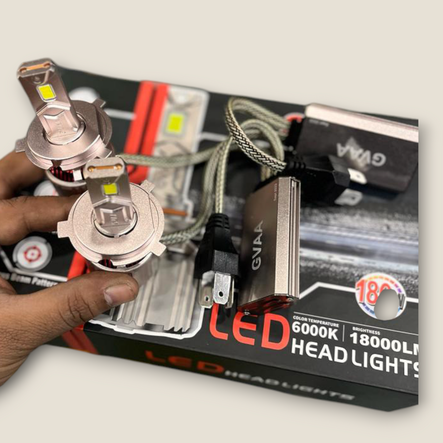 GVAA 180W LED Universal Headlight for car (pack of 2) 1 Year Guarantee