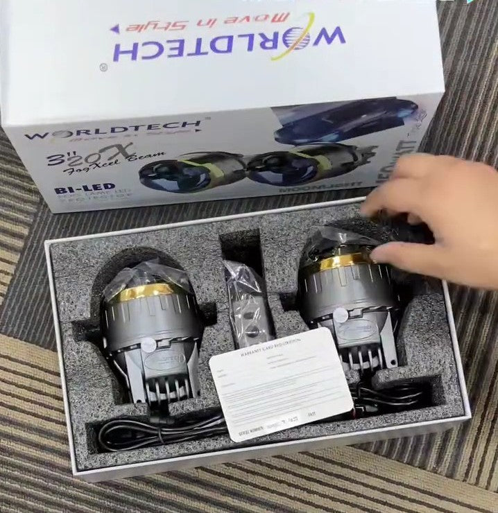 Worldtech BI-LED 3-inch 20X 150W Triple Laser 6000K Beam Fog Lamp LED Car Projector Lamp