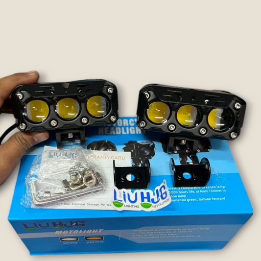 HJG 60W Original Mega Drive 3 Lens Dual Color Yellow/White LED Fog Lights (Pack of 2 )